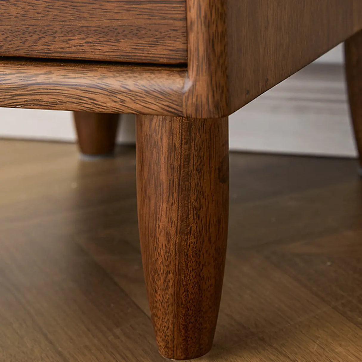 Traditional Walnut Slim Wood Nightstand with Drawers Image - 13