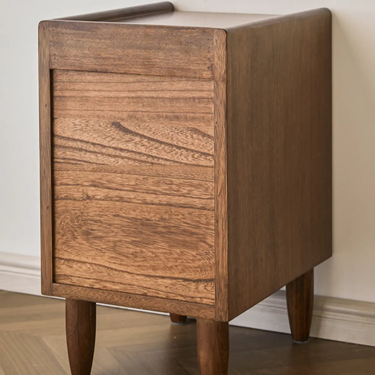 Traditional Walnut Slim Wood Nightstand with Drawers Image - 14