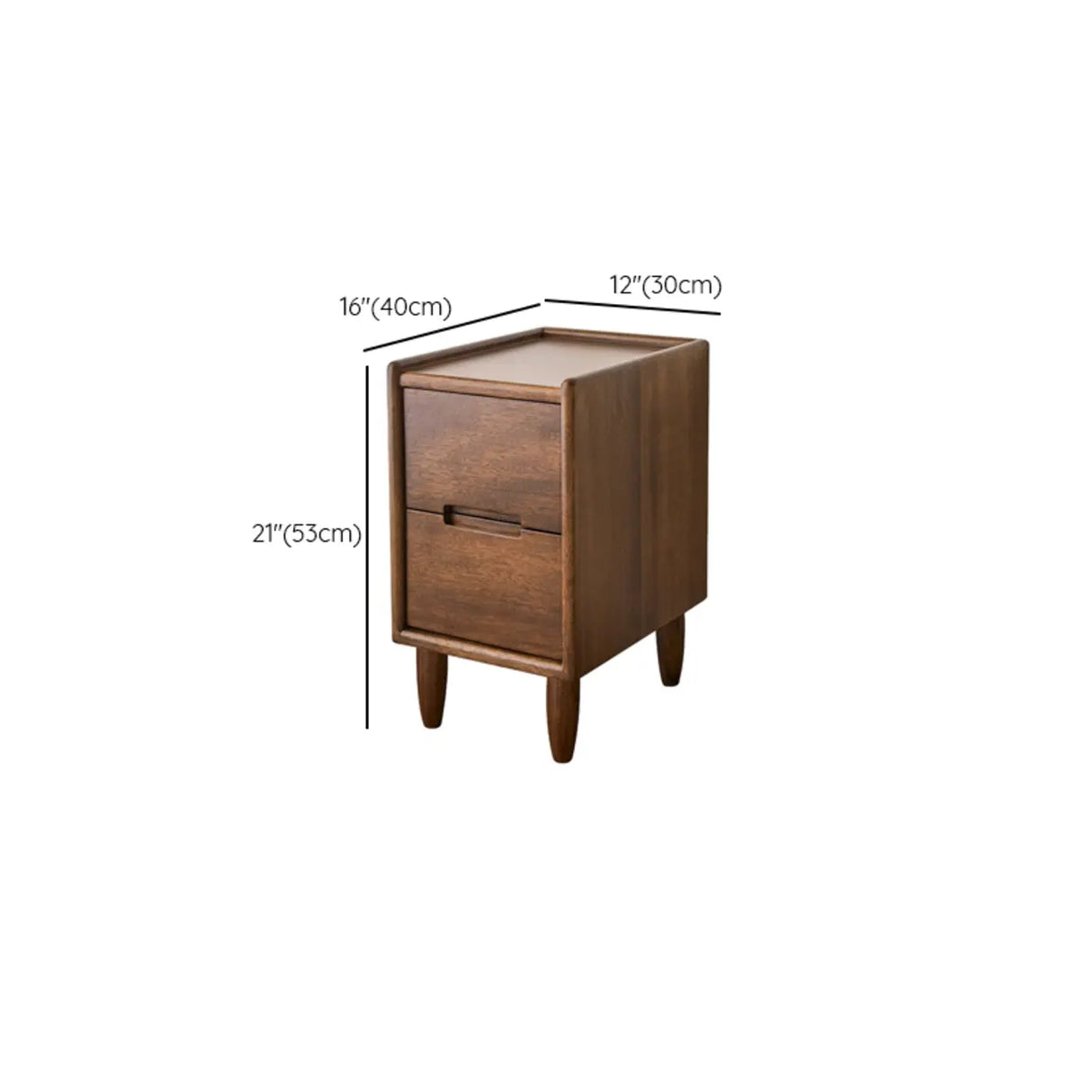 Traditional Walnut Slim Wood Nightstand with Drawers Image - 18