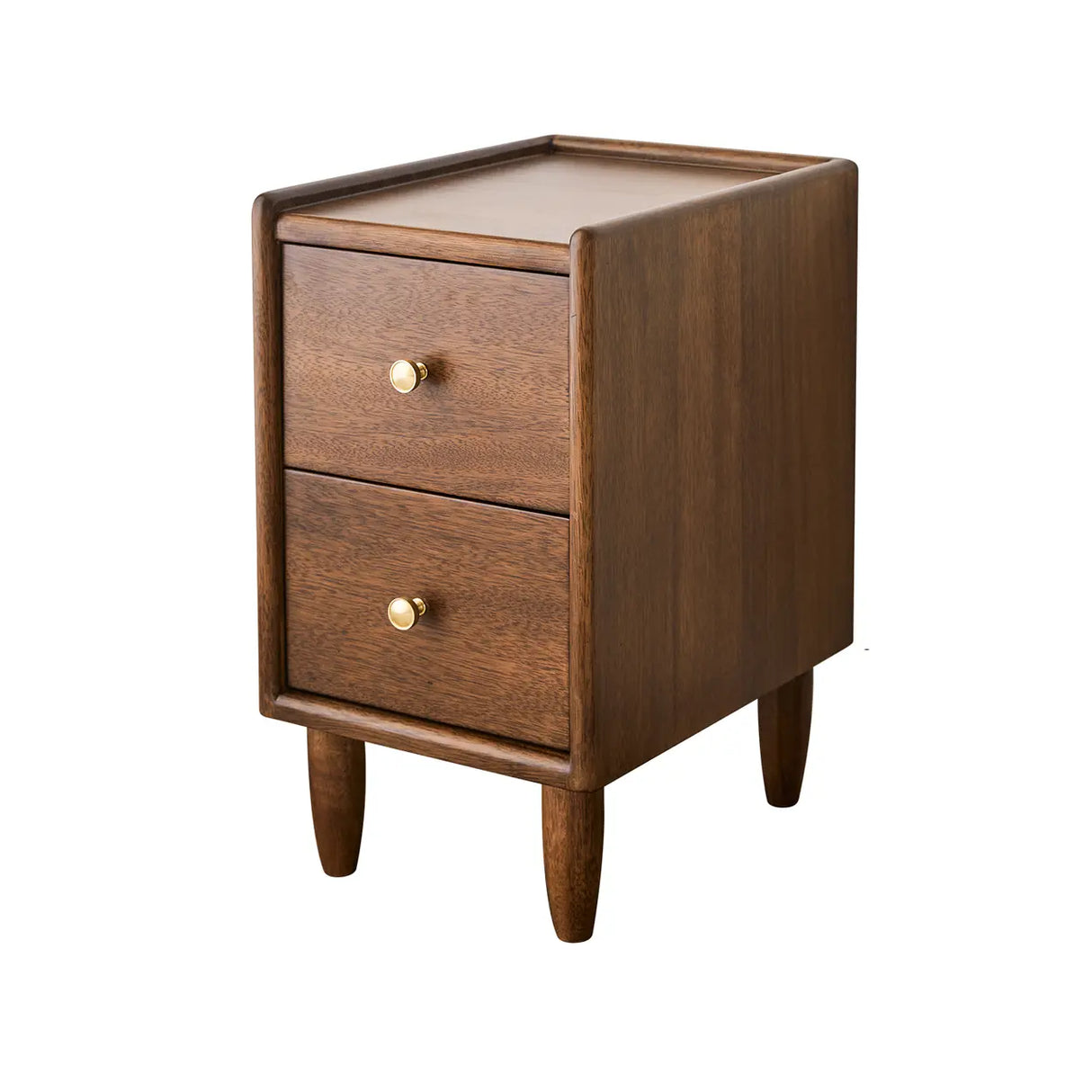 Traditional Walnut Slim Wood Nightstand with Drawers Image - 2