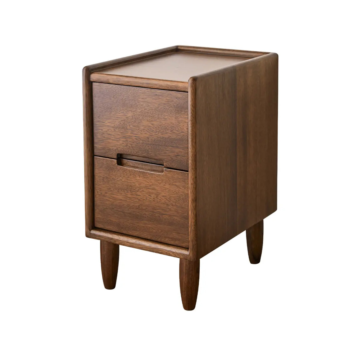 Traditional Walnut Slim Wood Nightstand with Drawers Image - 3