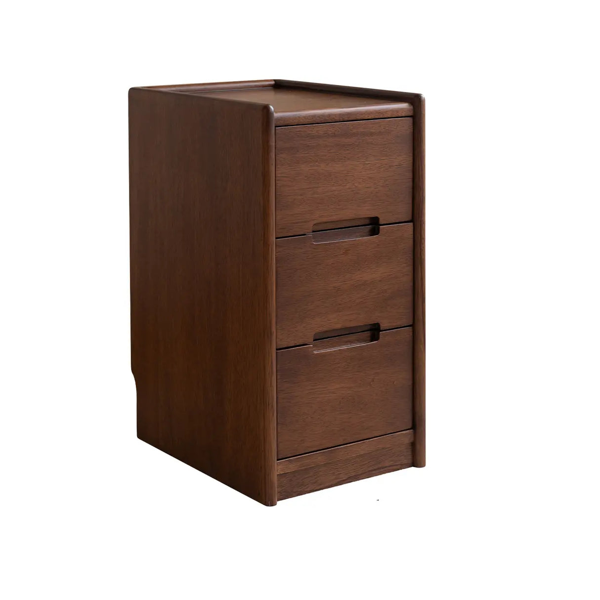 Traditional Walnut Slim Wood Nightstand with Drawers Image - 5
