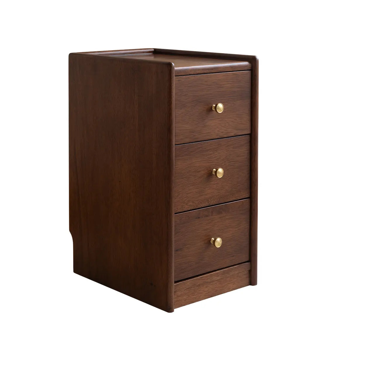 Traditional Walnut Slim Wood Nightstand with Drawers Image - 7