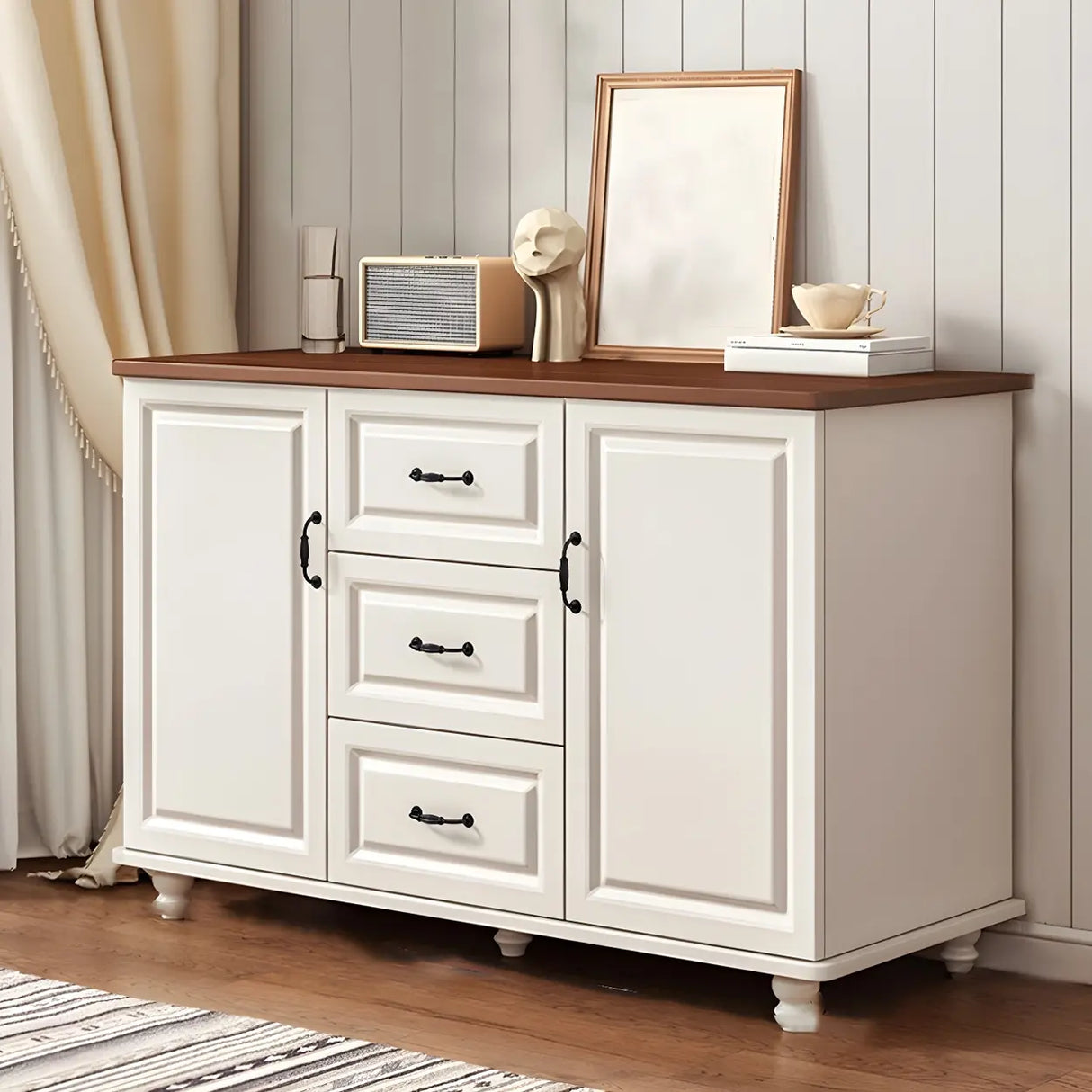 Traditional Walnut Wood Dresser Chest with Drawers Image - 16