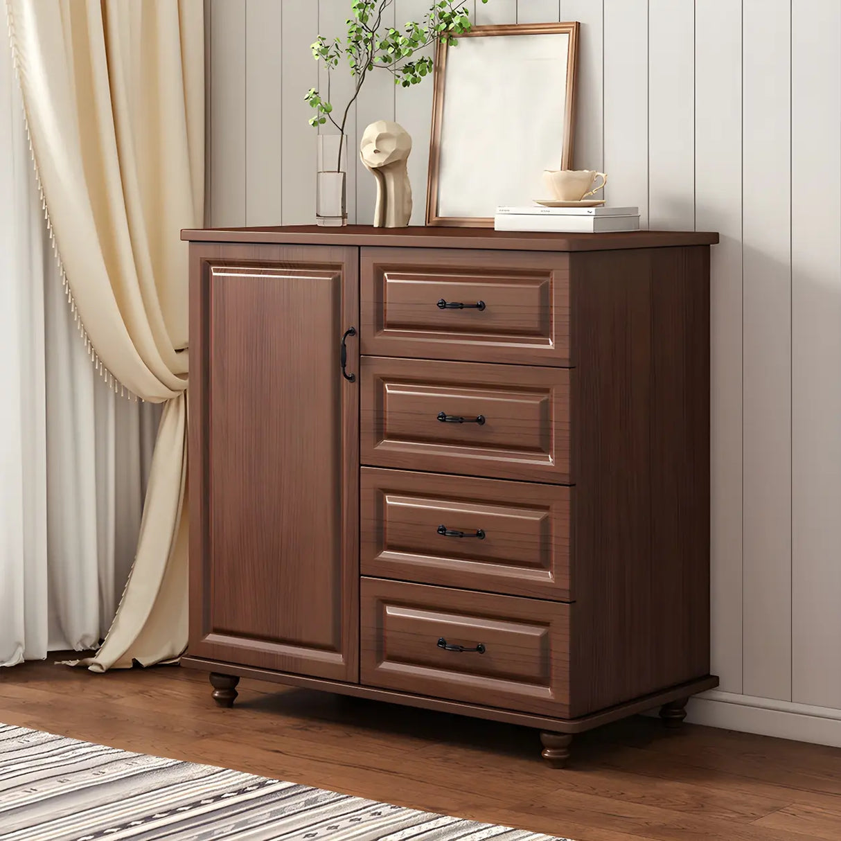 Traditional Walnut Wood Dresser Chest with Drawers Image - 1