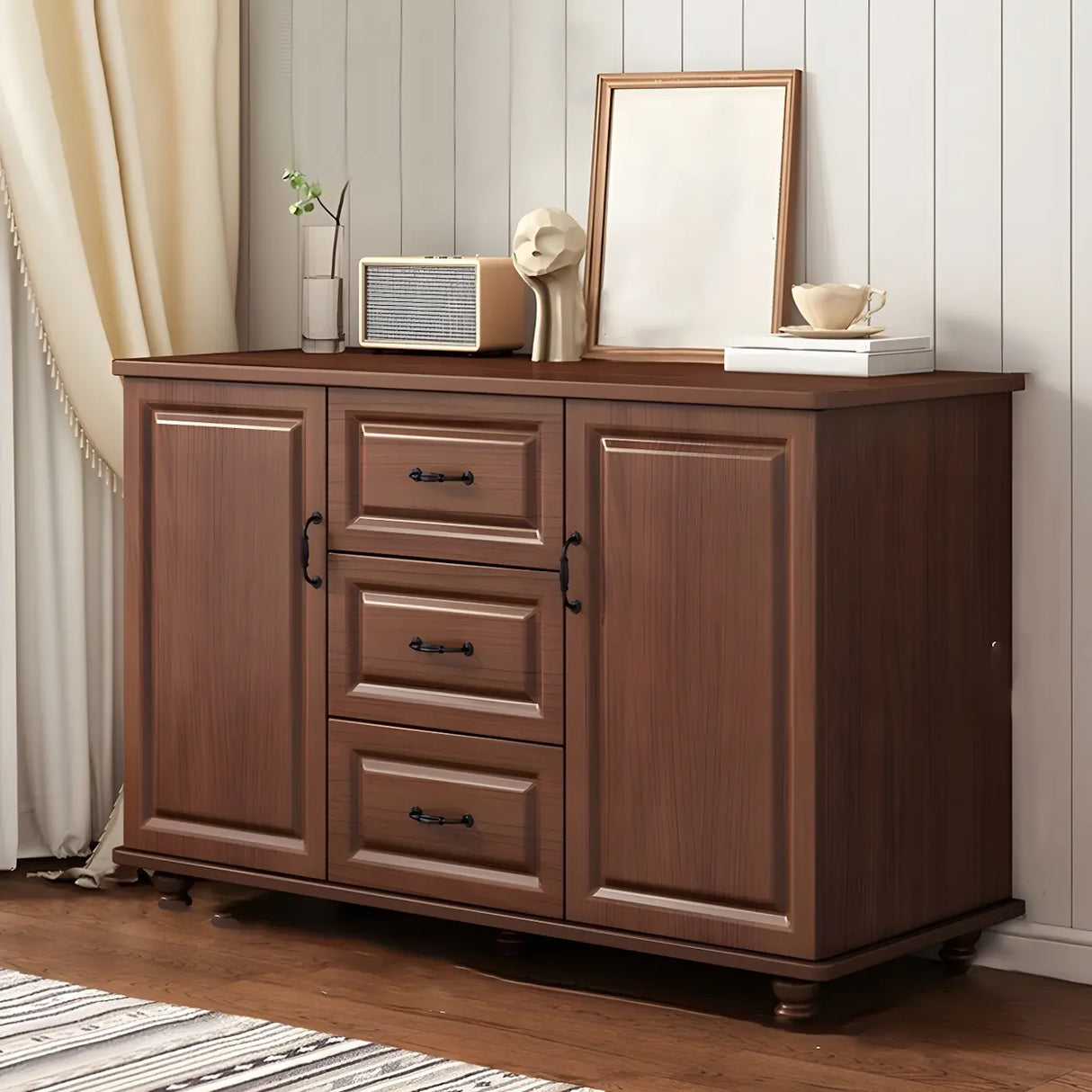 Traditional Walnut Wood Dresser Chest with Drawers Image - 21