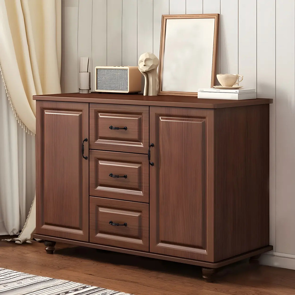 Traditional Walnut Wood Dresser Chest with Drawers Image - 22