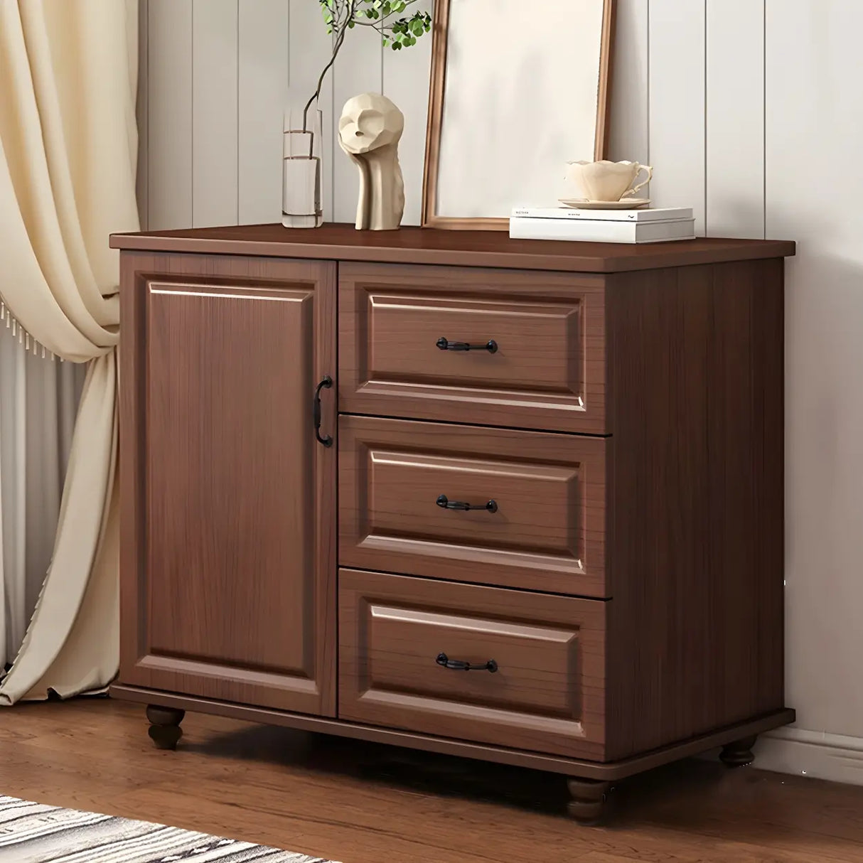 Traditional Walnut Wood Dresser Chest with Drawers Image - 23