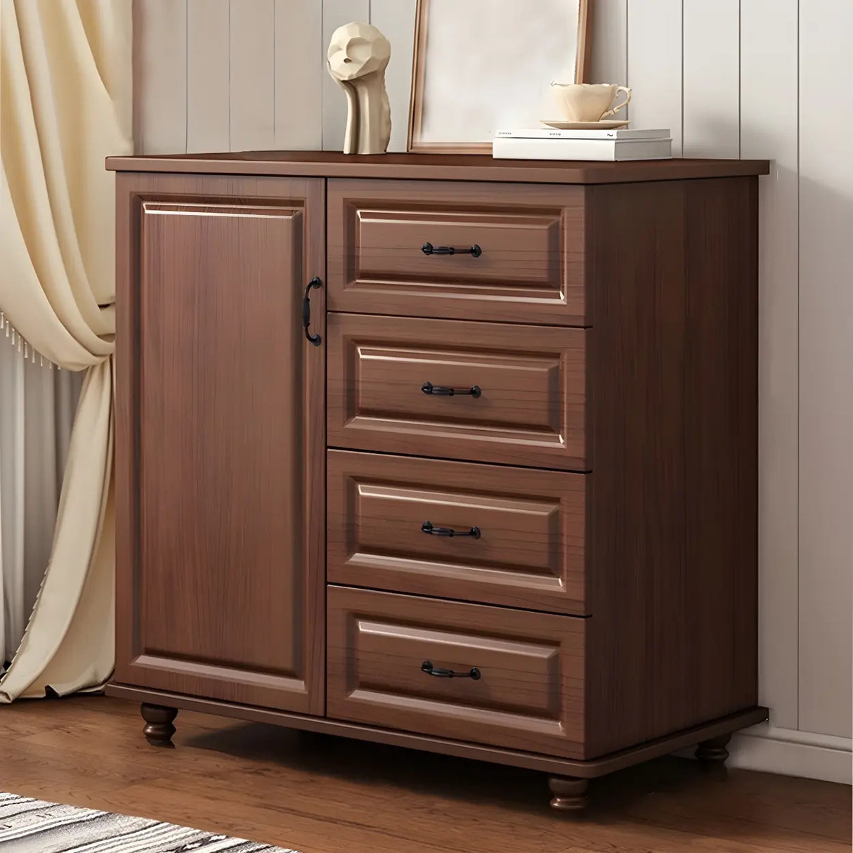 Traditional Walnut Wood Dresser Chest with Drawers Image - 24