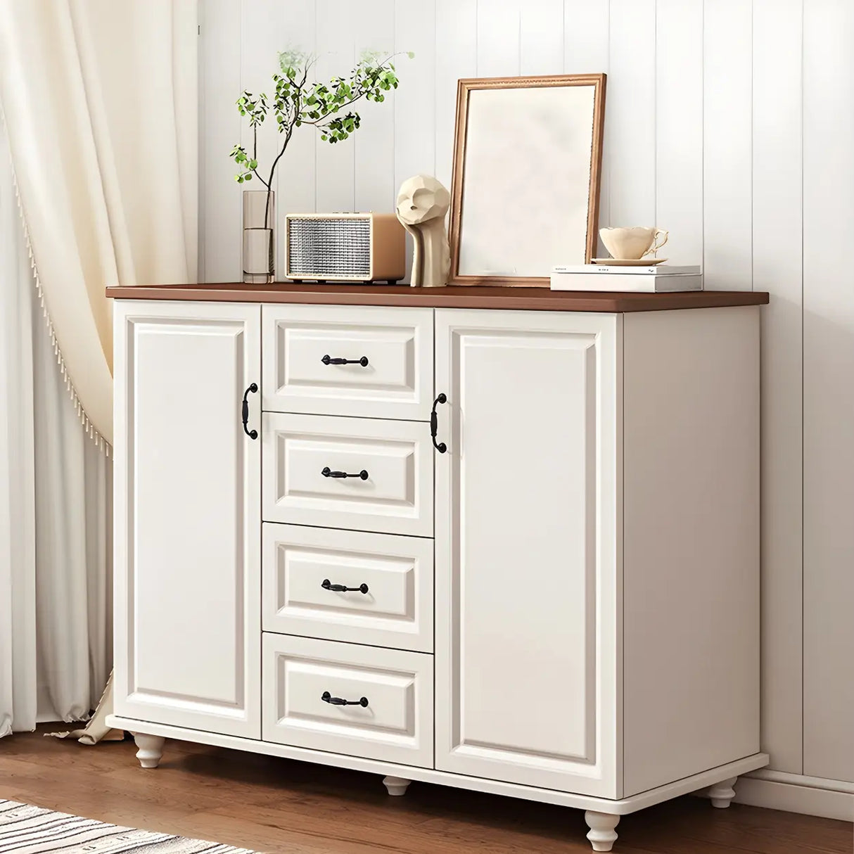 Traditional Walnut Wood Dresser Chest with Drawers Image - 3