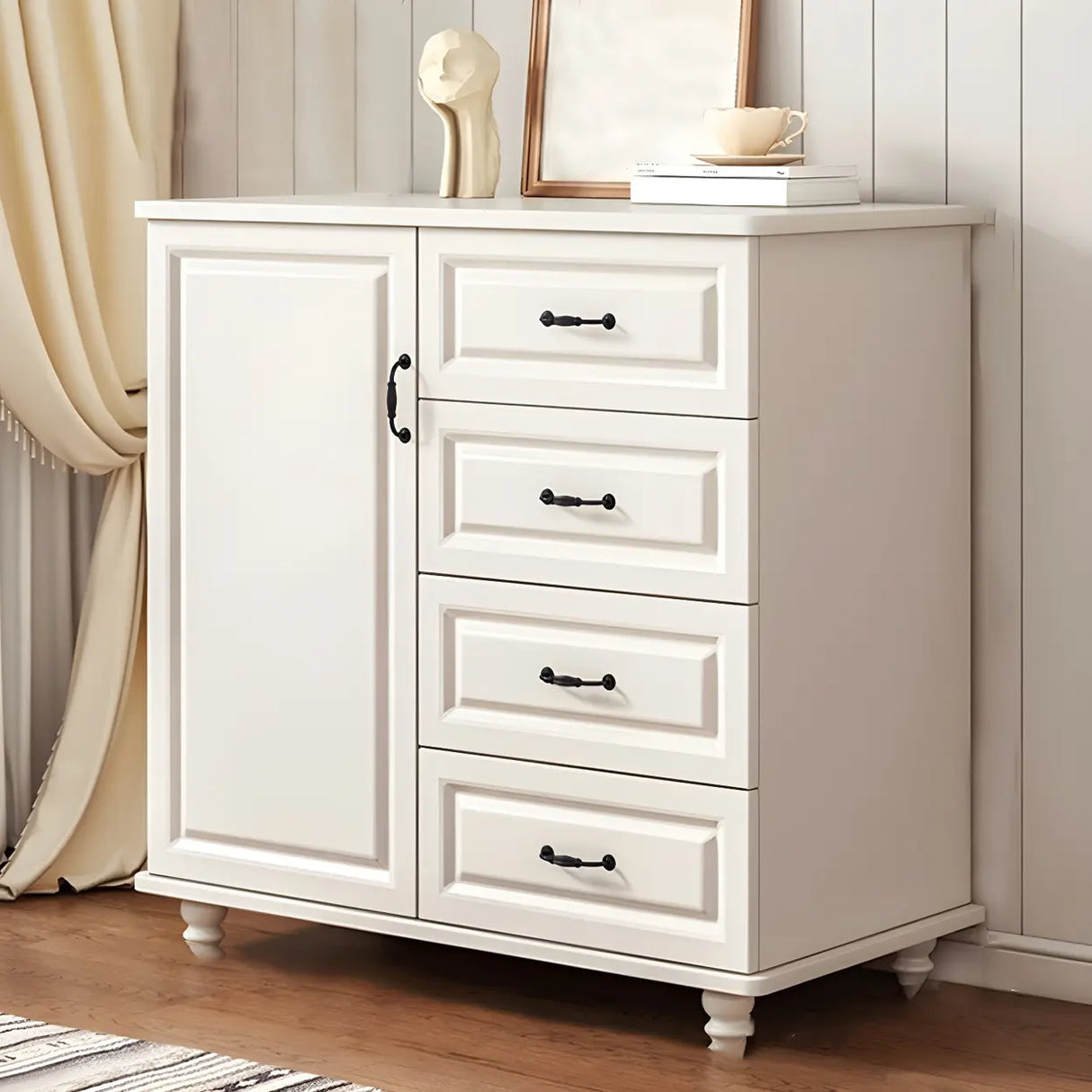 Traditional Walnut Wood Dresser Chest with Drawers Image - 6