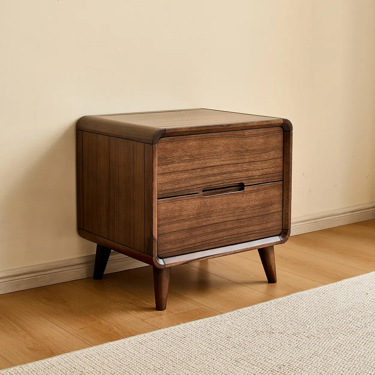 Traditional Walnut Wood Leg Narrow Nightstand with Drawers Image - 11