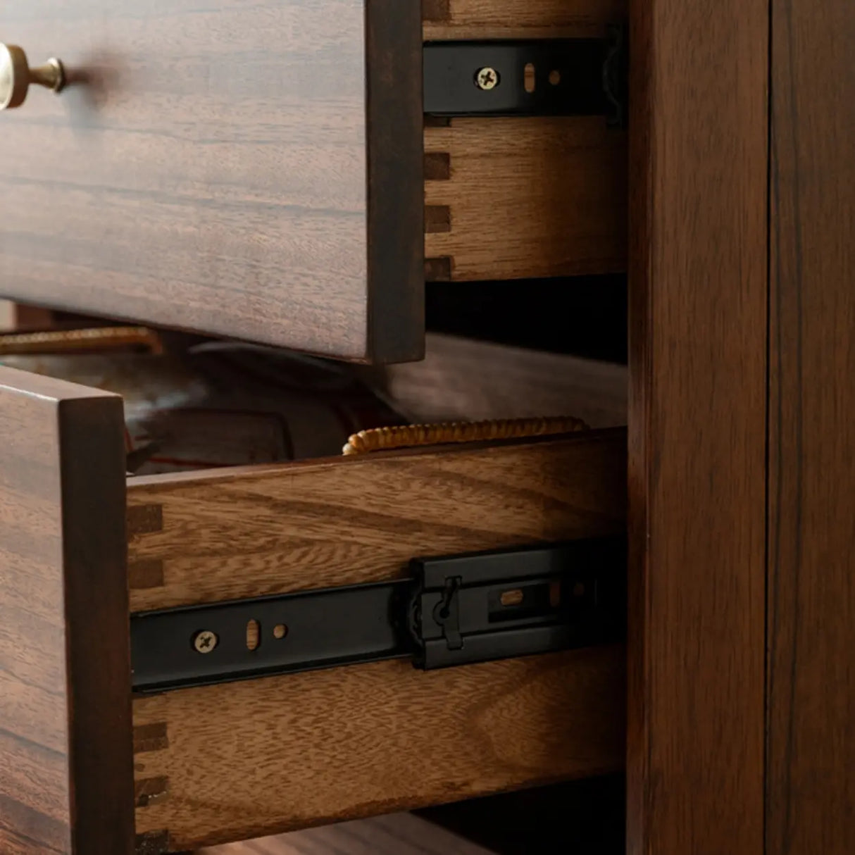 Traditional Walnut Wood Leg Narrow Nightstand with Drawers Image - 13