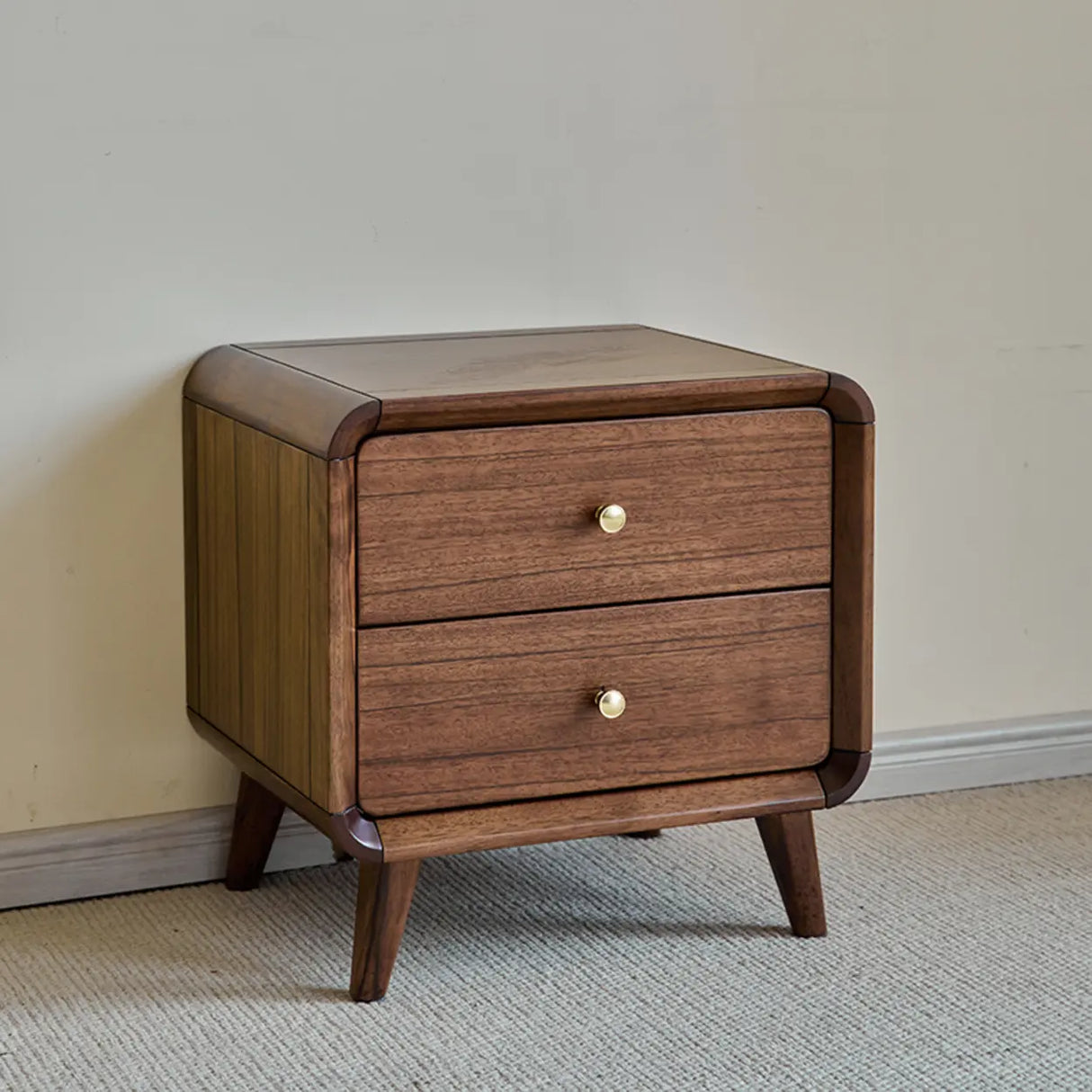 Traditional Walnut Wood Leg Narrow Nightstand with Drawers Image - 2