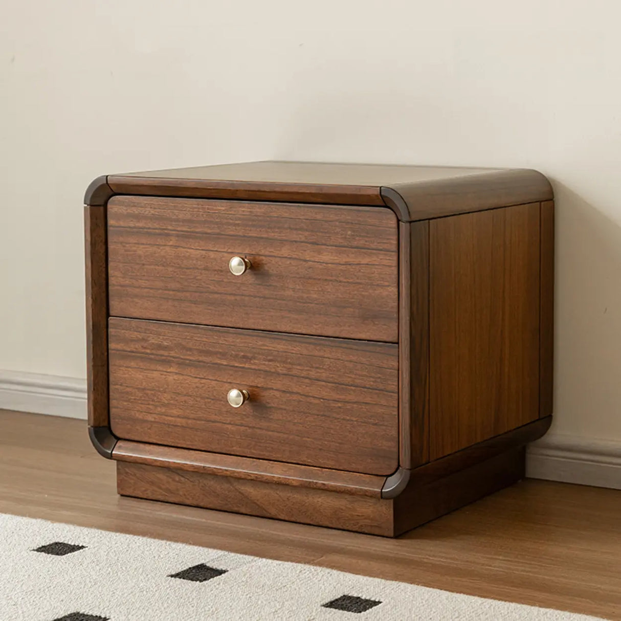 Traditional Walnut Wood Leg Narrow Nightstand with Drawers Image - 3