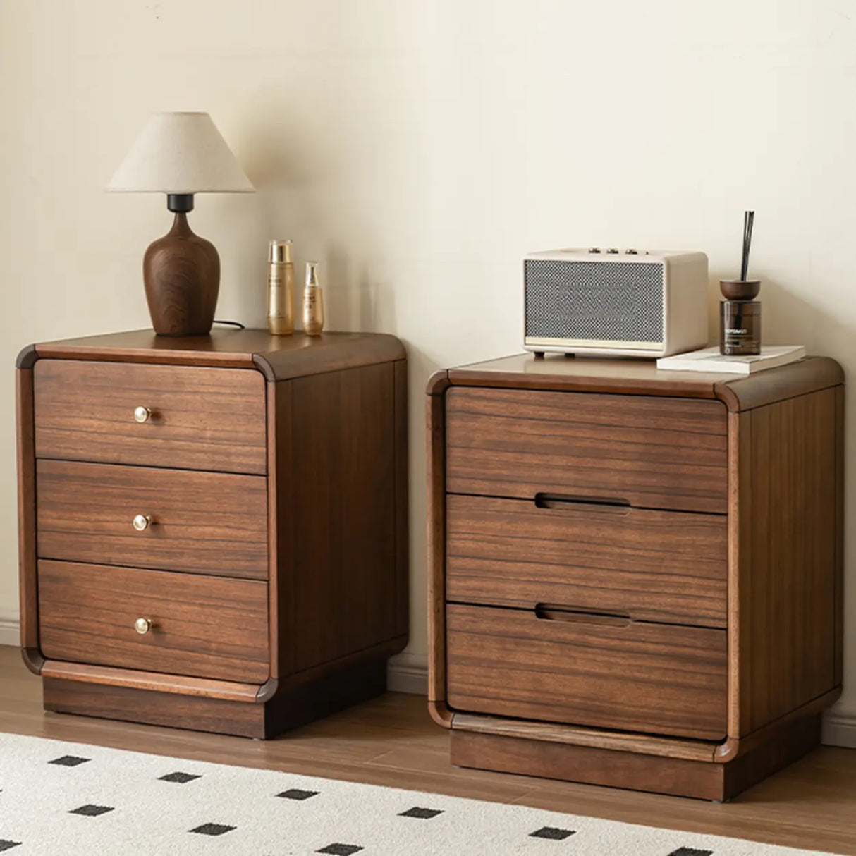 Traditional Walnut Wood Leg Narrow Nightstand with Drawers Image - 4