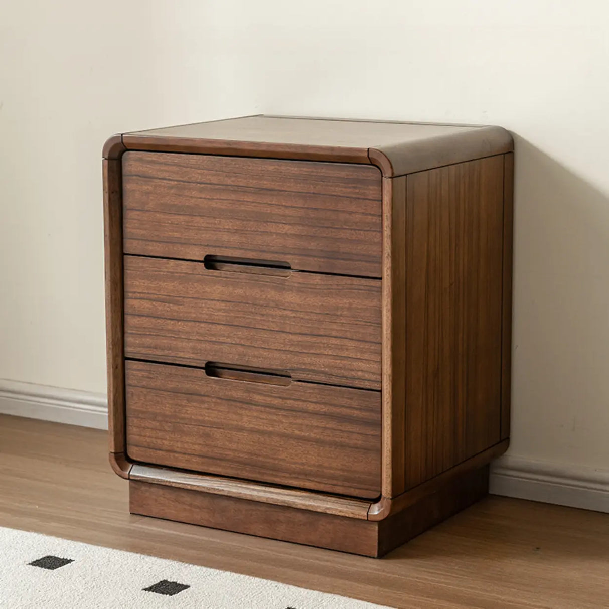 Traditional Walnut Wood Leg Narrow Nightstand with Drawers Image - 5