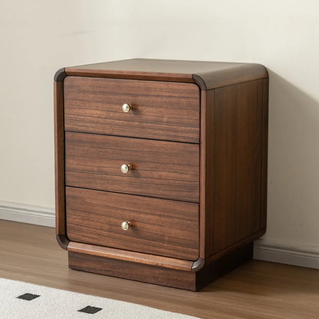 Traditional Walnut Wood Leg Narrow Nightstand with Drawers Image - 7