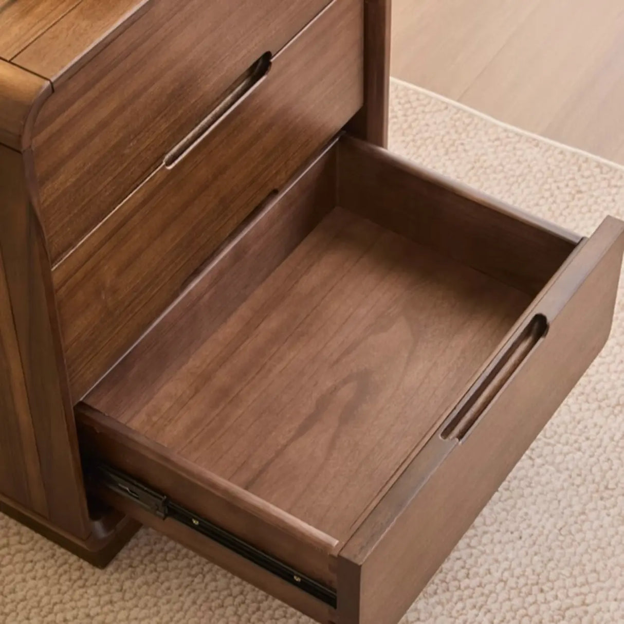 Traditional Walnut Wood Leg Narrow Nightstand with Drawers Image - 8