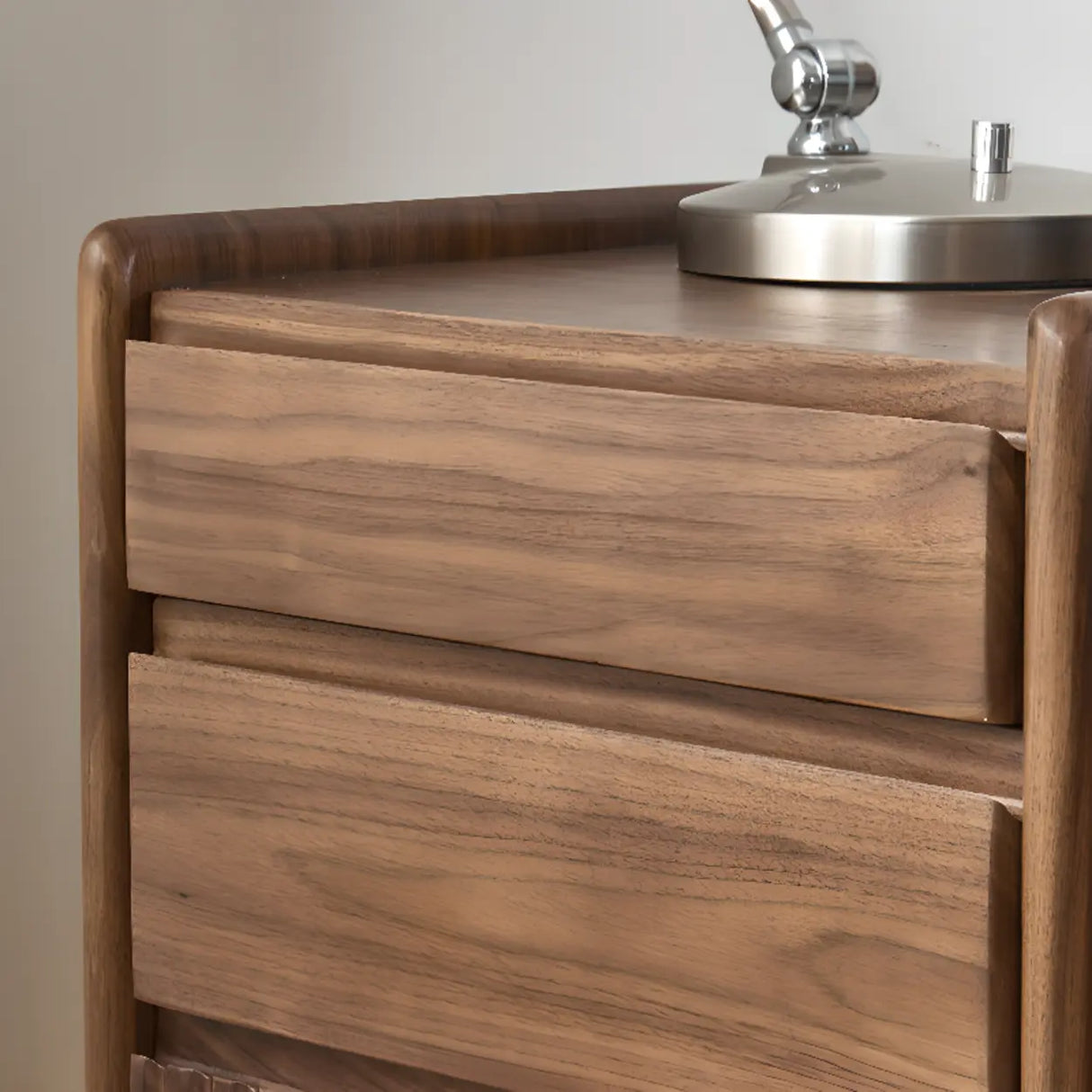 Traditional Walnut Wood Nightstand with Drawers and Casters Image - 10