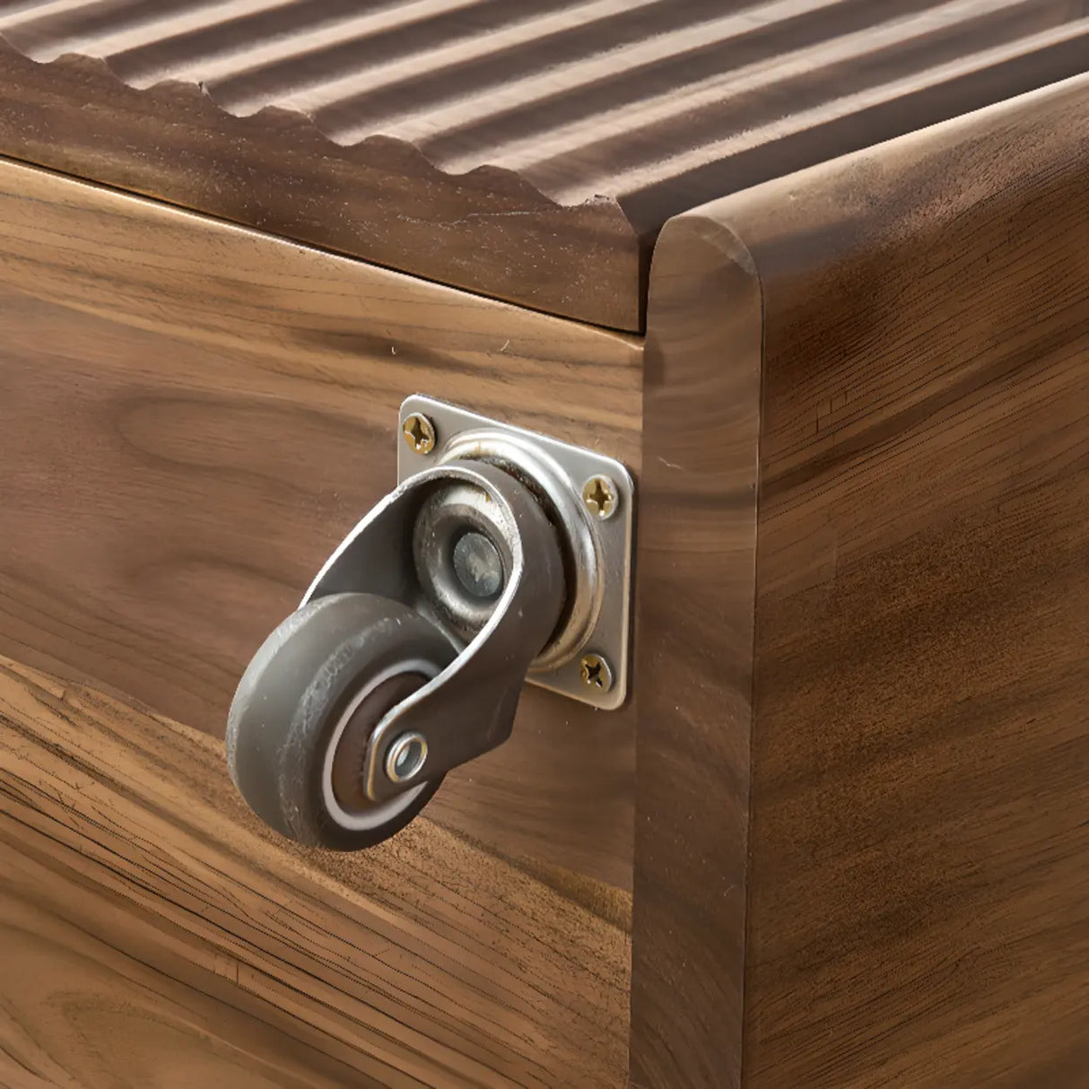 Traditional Walnut Wood Nightstand with Drawers and Casters Image - 11