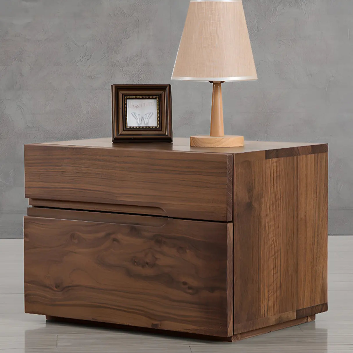 Traditional Walnut Wooden Nightstand with Drawers Image - 1
