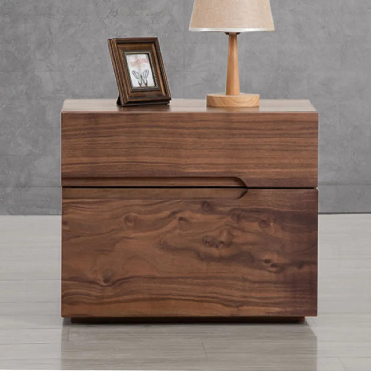 Traditional Walnut Wooden Nightstand with Drawers Image - 2