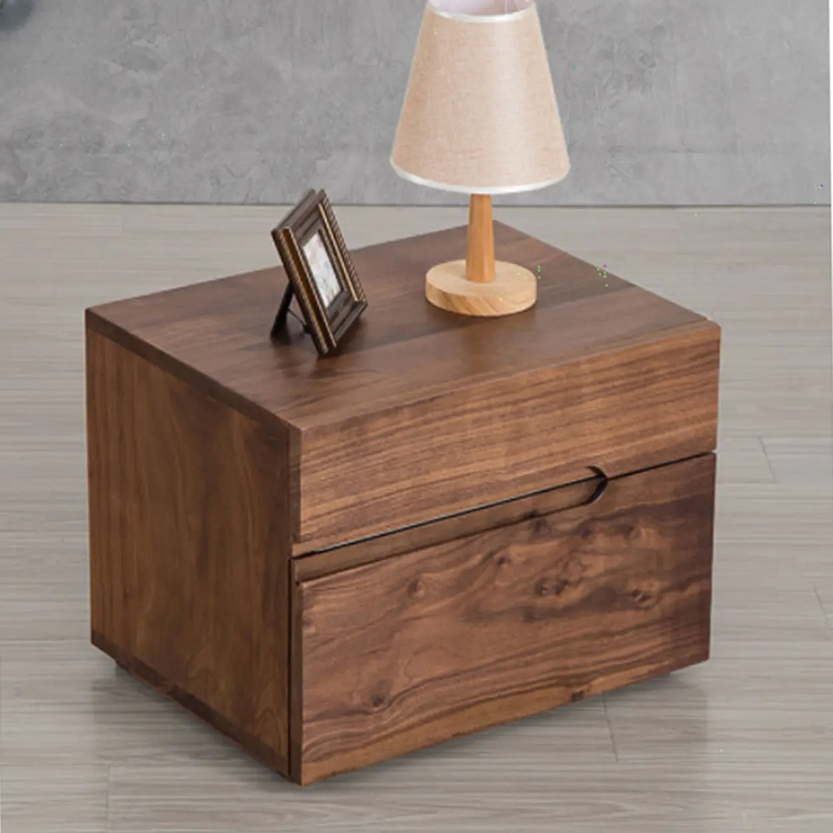 Traditional Walnut Wooden Nightstand with Drawers Image - 3