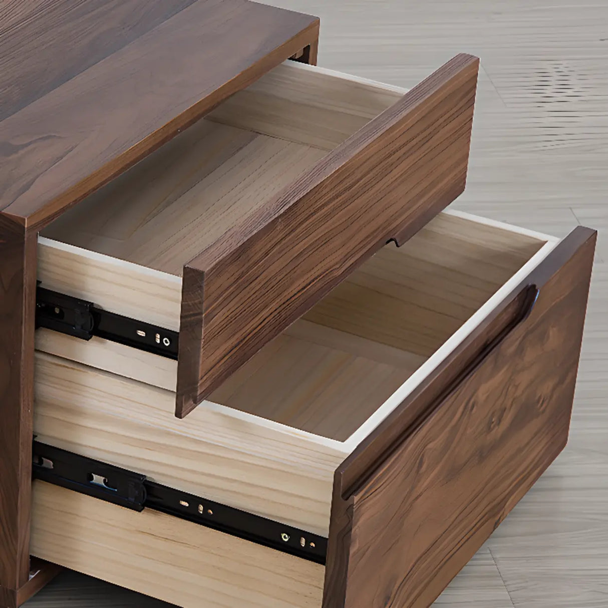 Traditional Walnut Wooden Nightstand with Drawers Image - 7