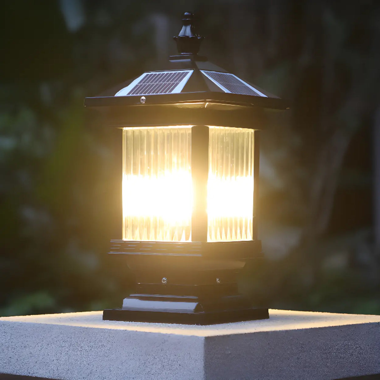 Traditional Waterproof Solar Metal Lantern Pillar Light Image - 6