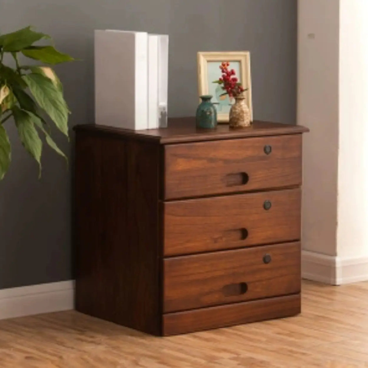 Traditional Wood Compact Brown Filing Cabinet with Drawers Image - 1