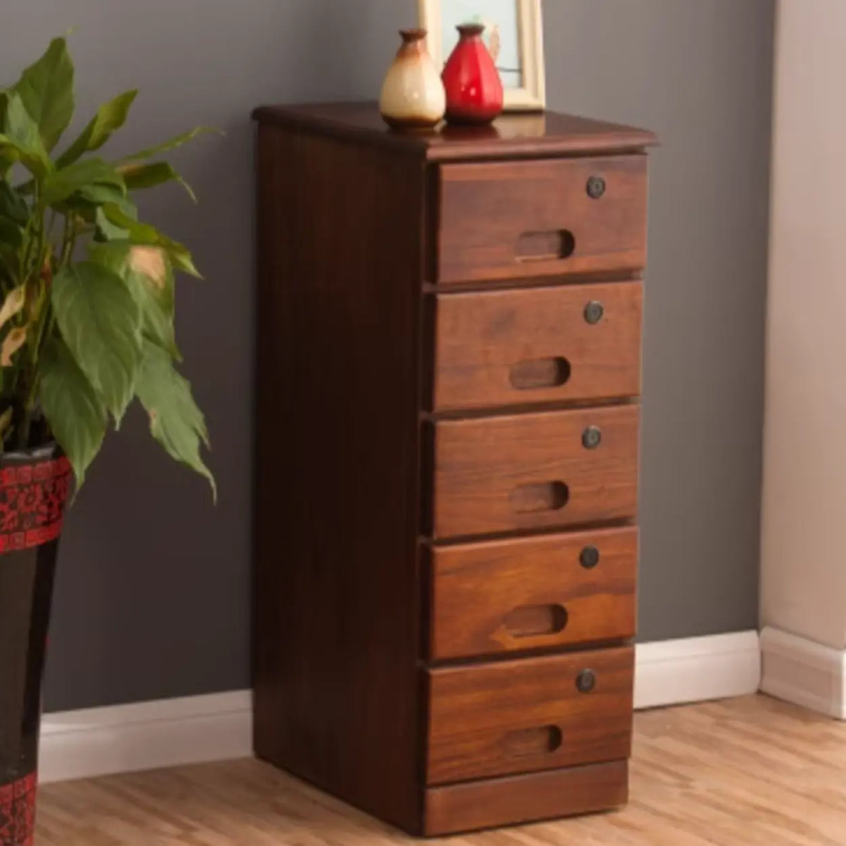 Traditional Wood Compact Brown Filing Cabinet with Drawers Image - 18