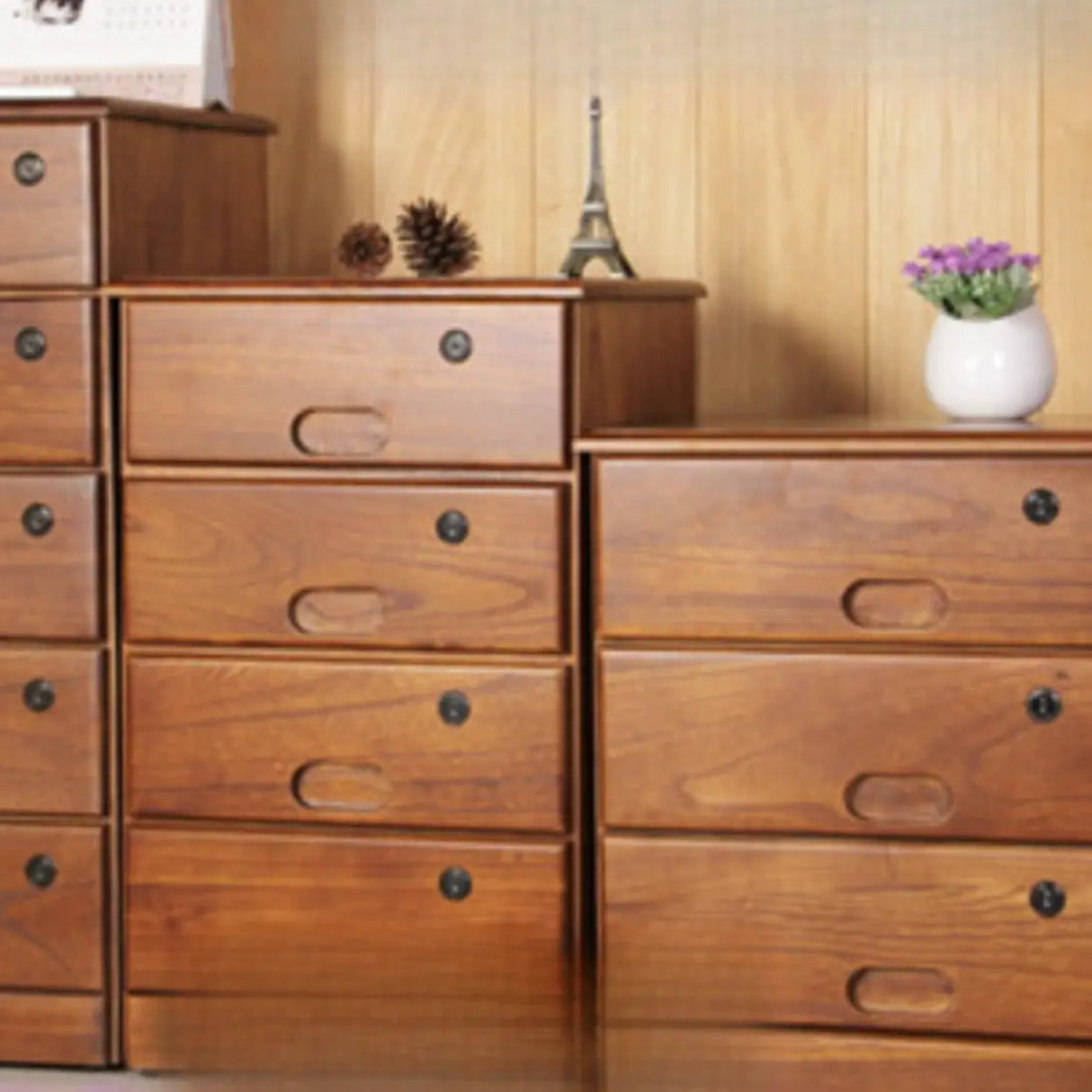 Traditional Wood Compact Brown Filing Cabinet with Drawers Image - 2