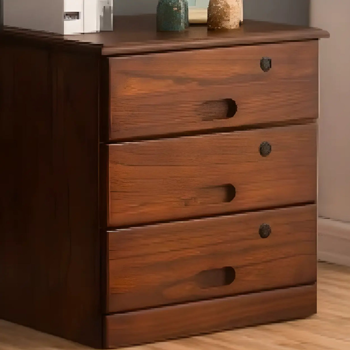 Traditional Wood Compact Brown Filing Cabinet with Drawers Image - 3