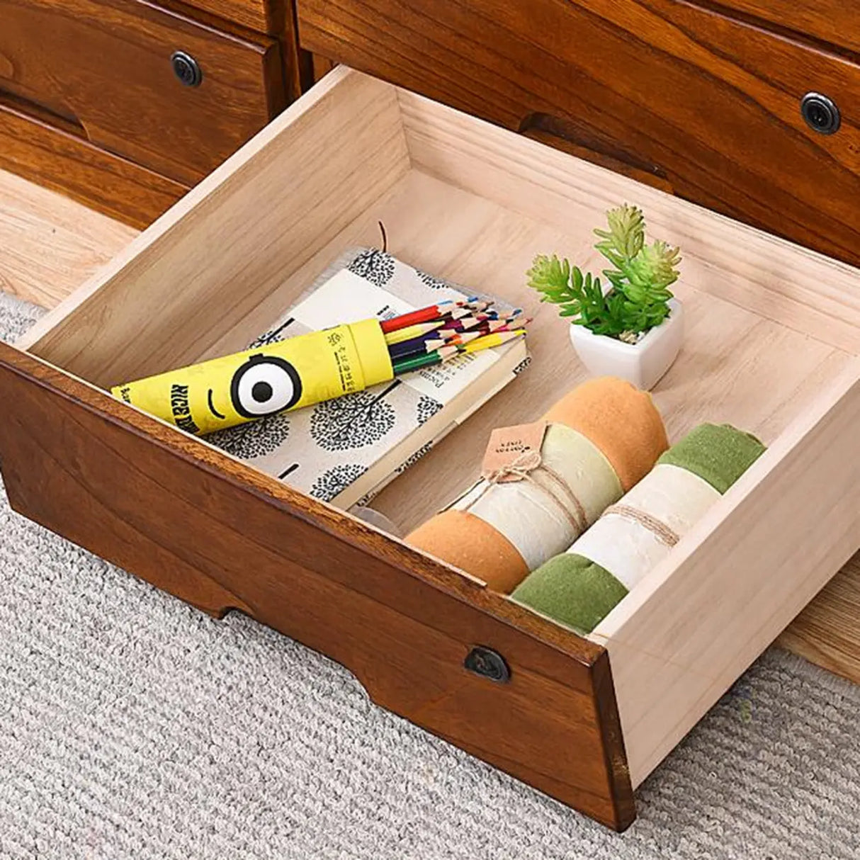 Traditional Wood Compact Brown Filing Cabinet with Drawers Image - 7