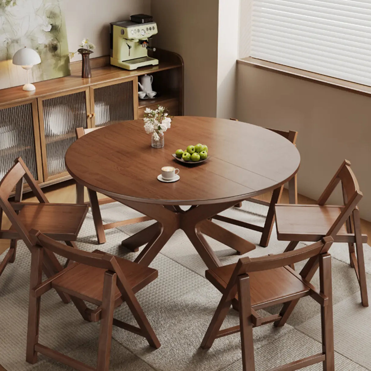 Traditional Wood Round Drop Leaf Foldable Dining Table Image - 1