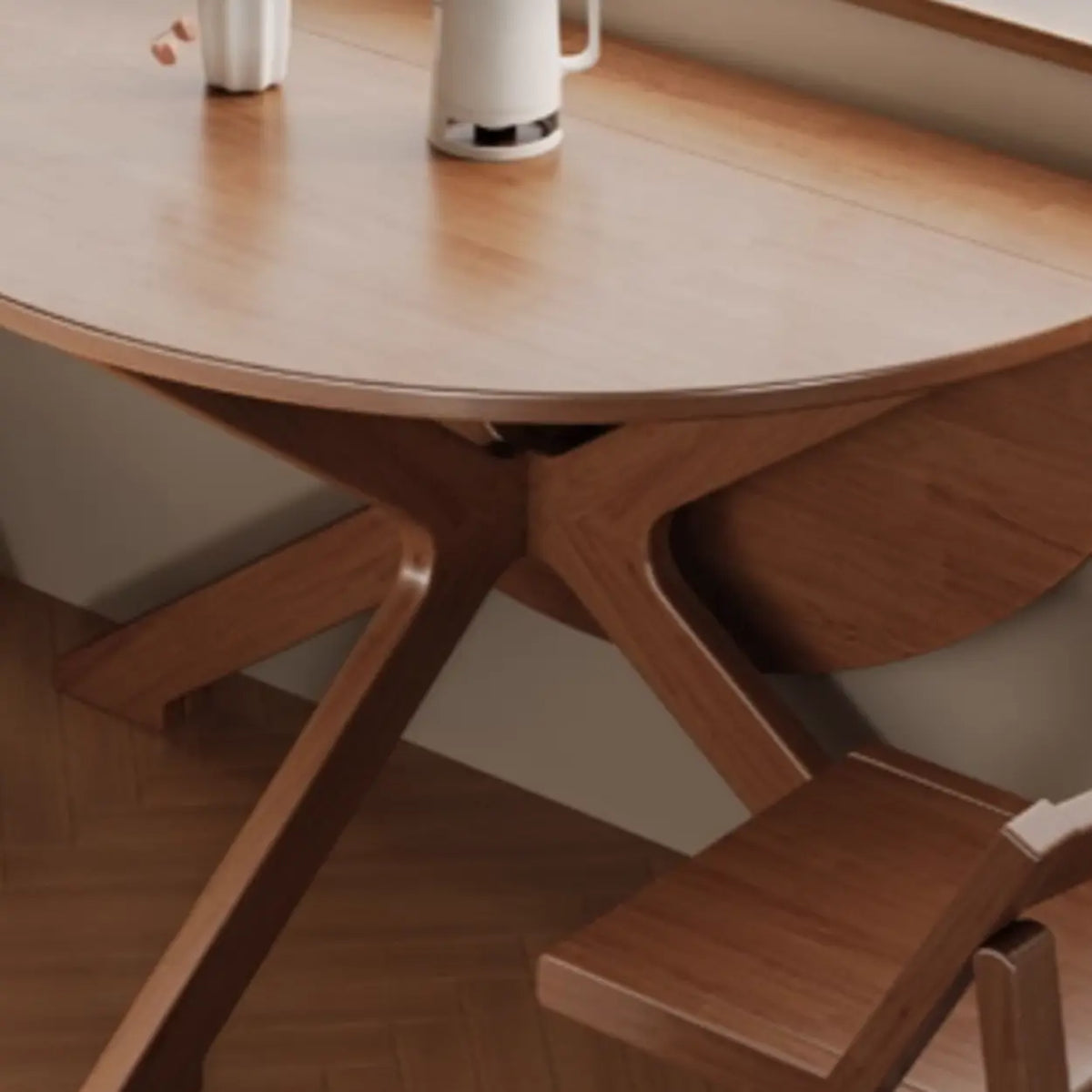Traditional Wood Round Drop Leaf Foldable Dining Table Image - 10