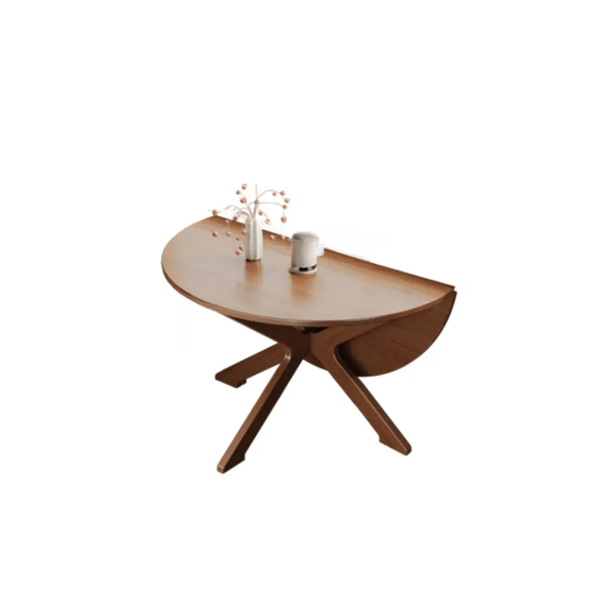 Traditional Wood Round Drop Leaf Foldable Dining Table Image - 2