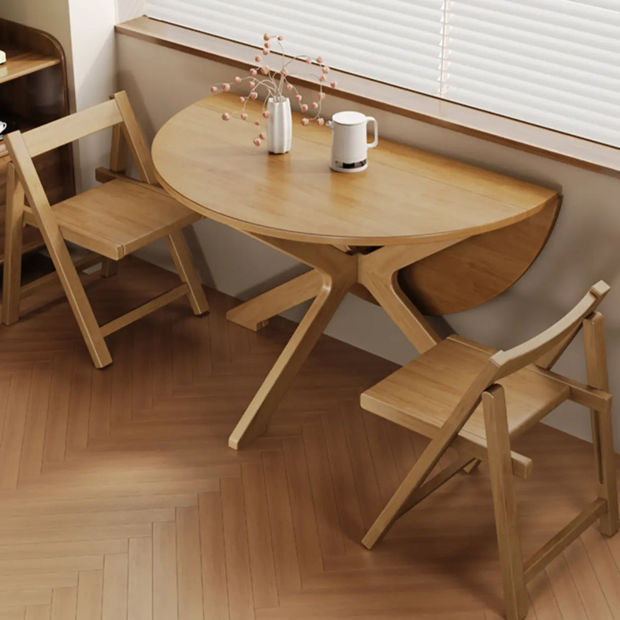 Traditional Wood Round Drop Leaf Foldable Dining Table Image - 7