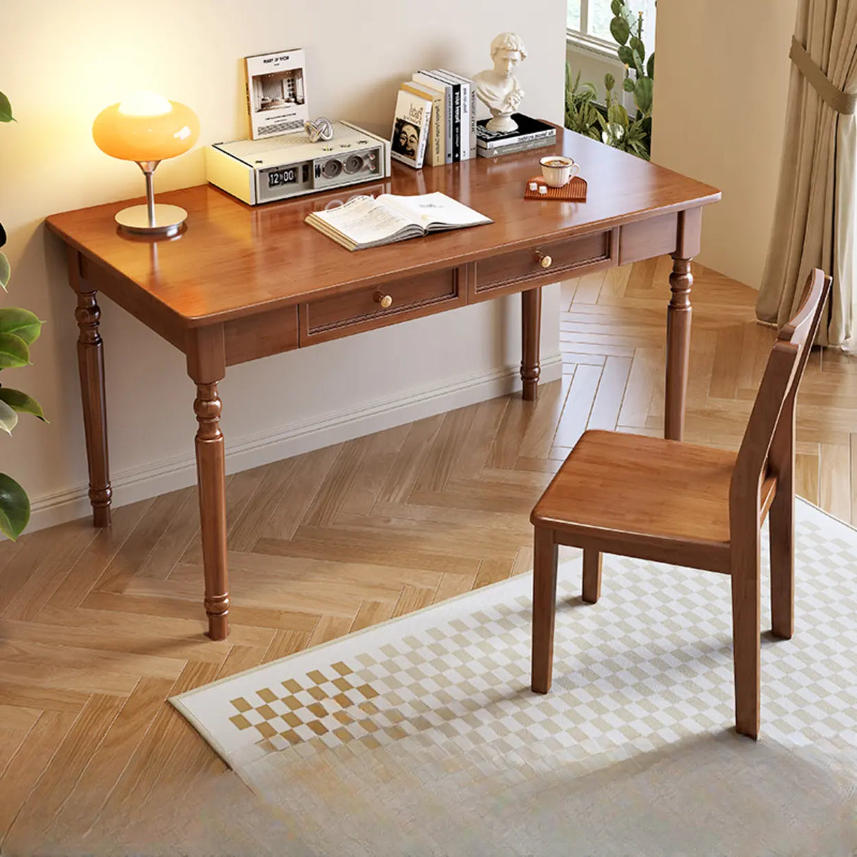 Traditional Wooden Drawers Rectangular Writing Desk Image - 10