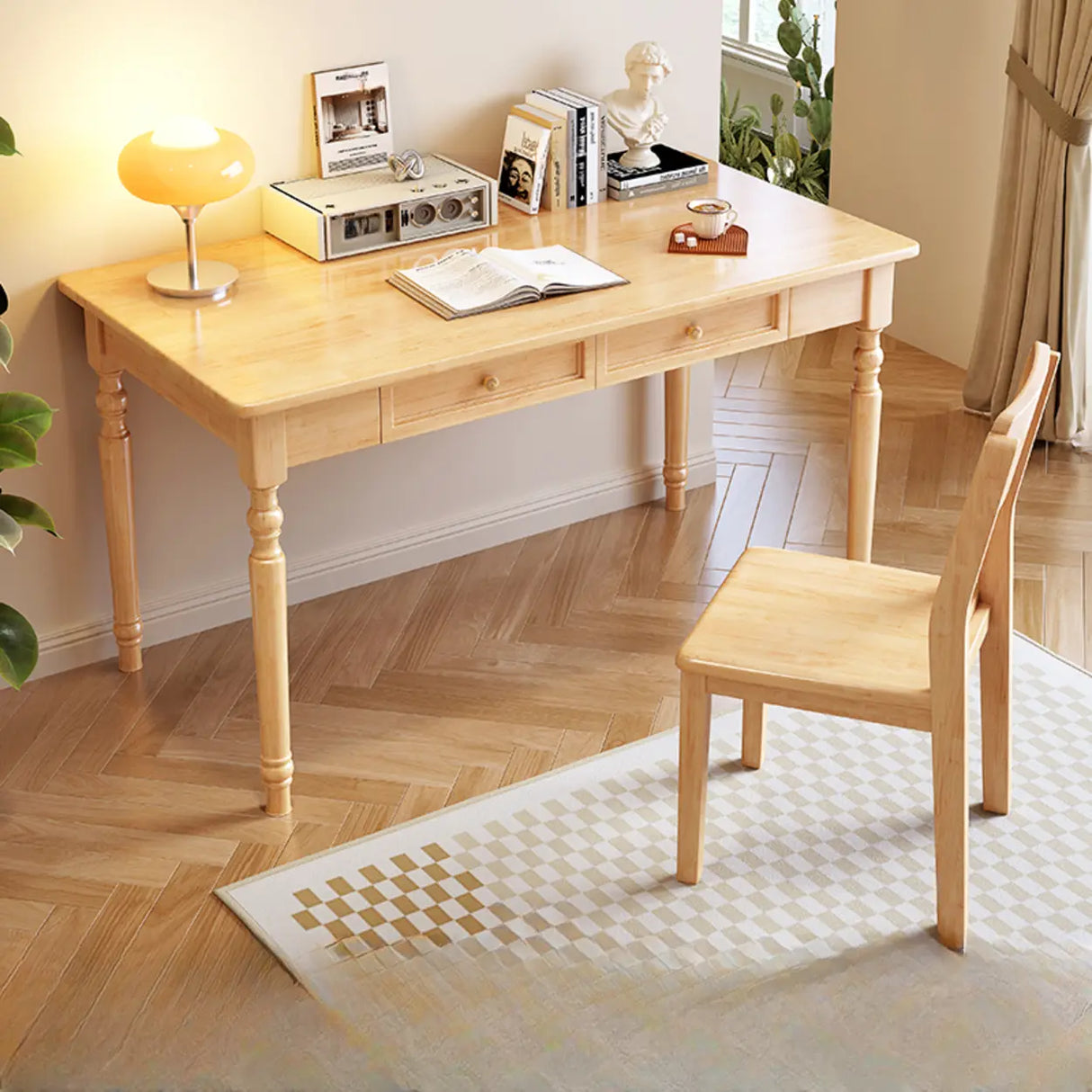 Traditional Wooden Drawers Rectangular Writing Desk Image - 1