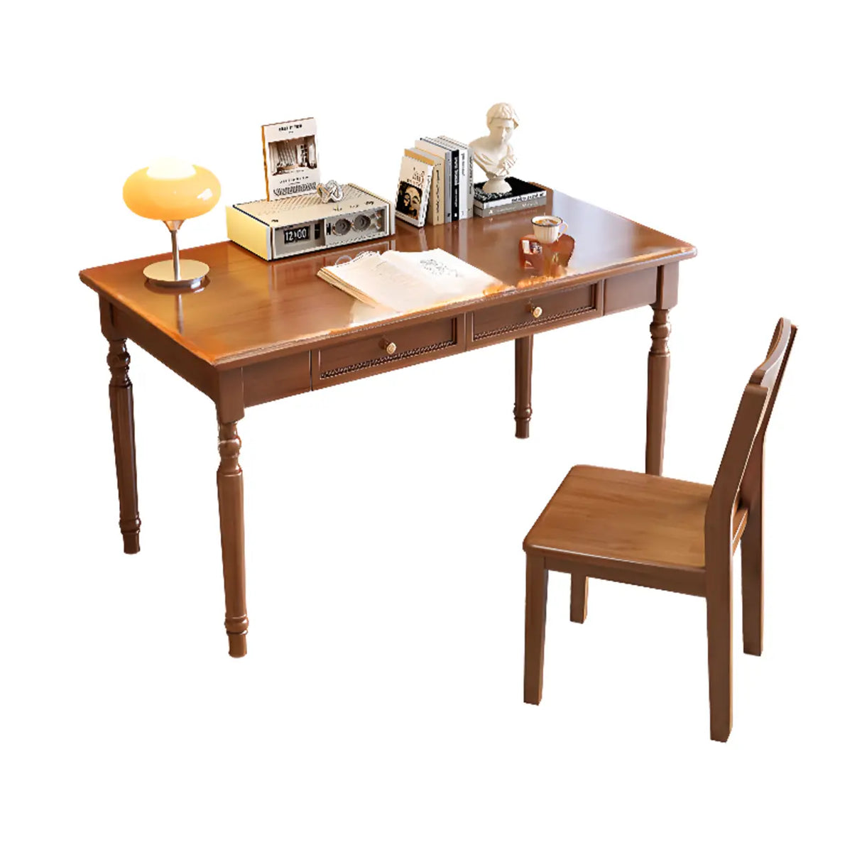 Traditional Wooden Drawers Rectangular Writing Desk Image - 6