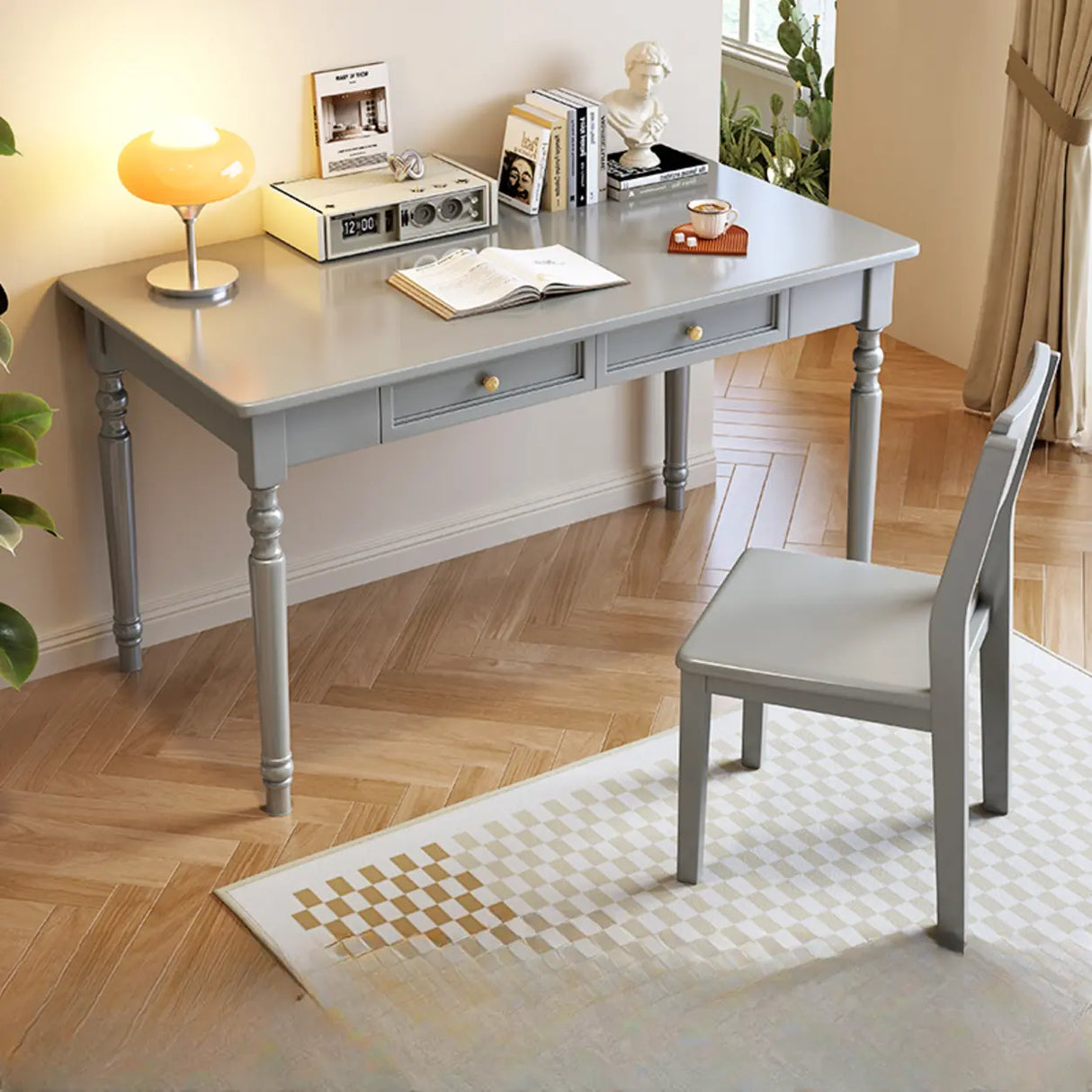 Traditional Wooden Drawers Rectangular Writing Desk Image - 7