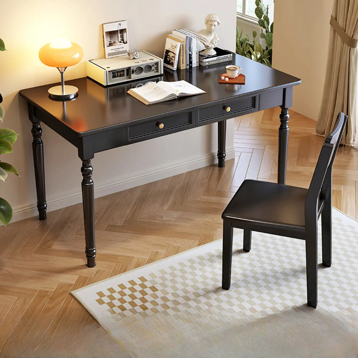 Traditional Wooden Drawers Rectangular Writing Desk Image - 8