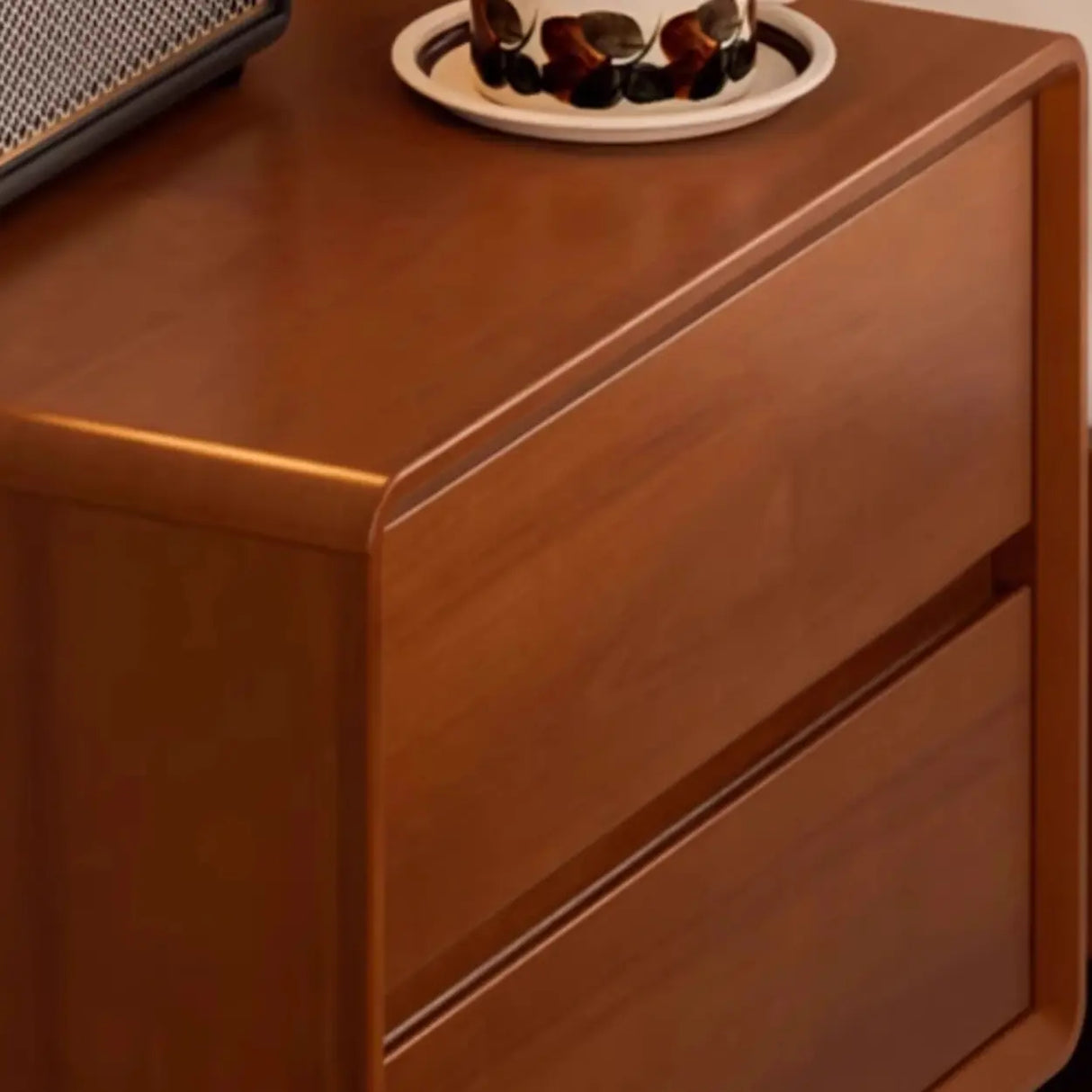 Traditional Wooden Nightstand with Drawers and Metal Legs Image - 7