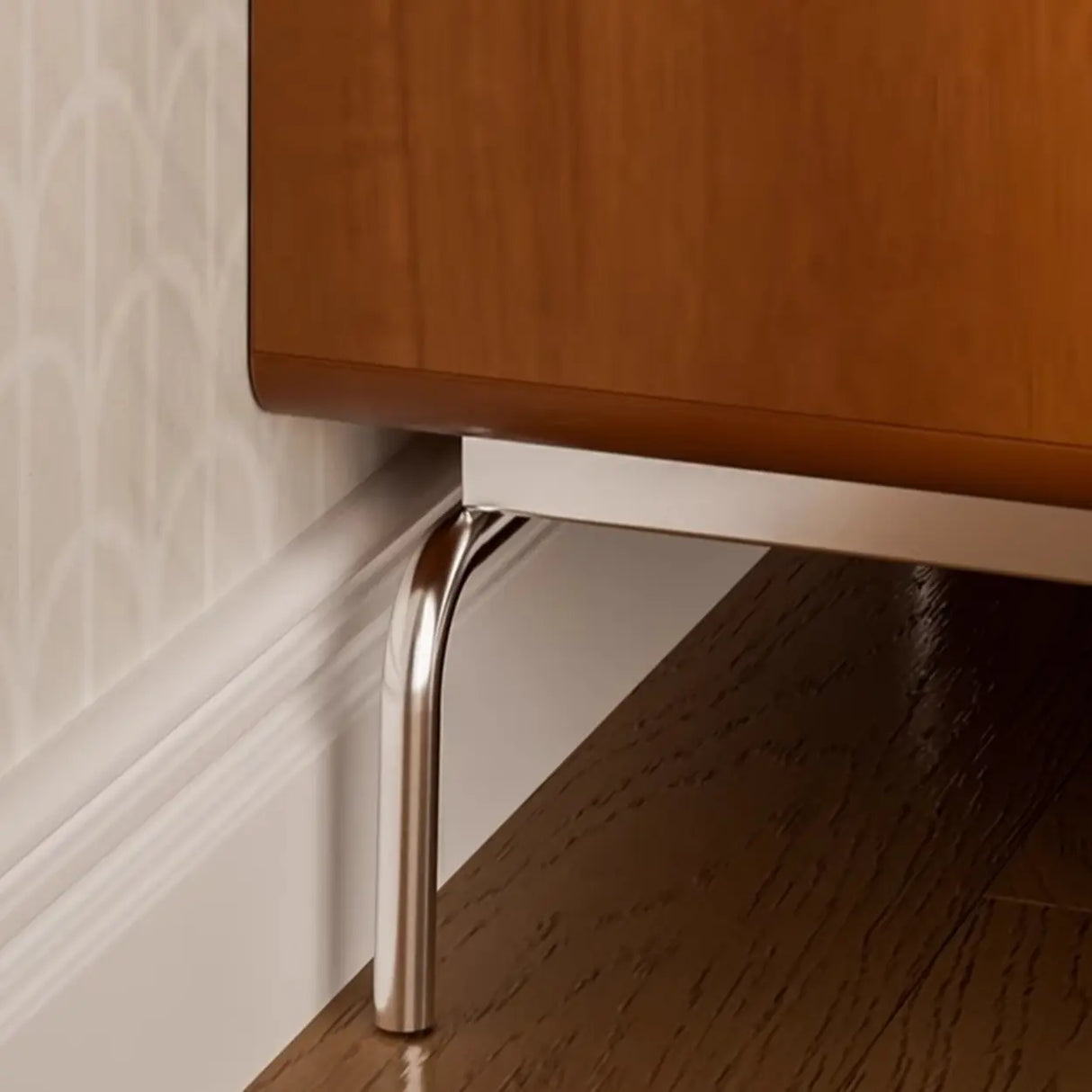 Traditional Wooden Nightstand with Drawers and Metal Legs Image - 9