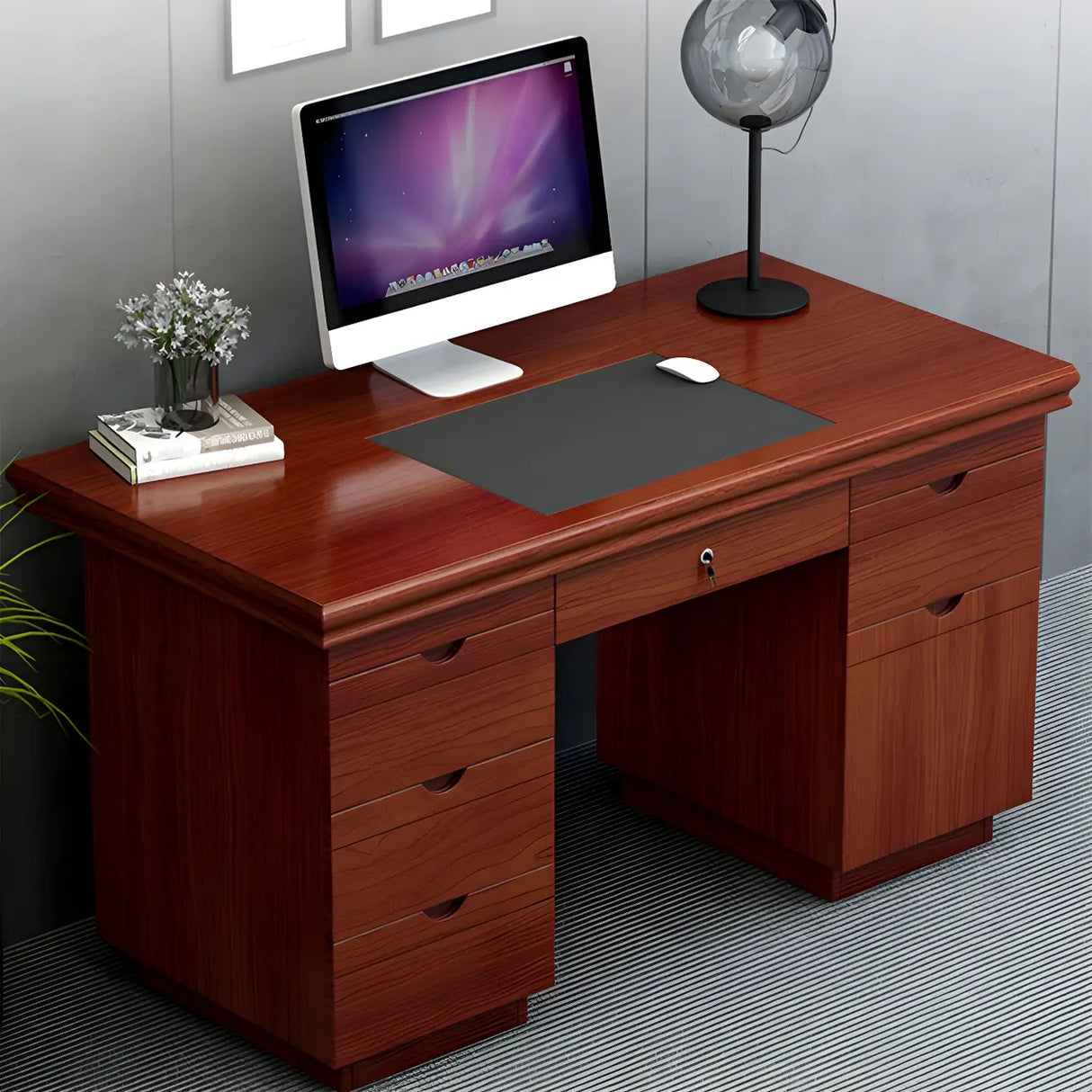 Traditional Wooden Sled Writing Desk with Cabinet Image - 12