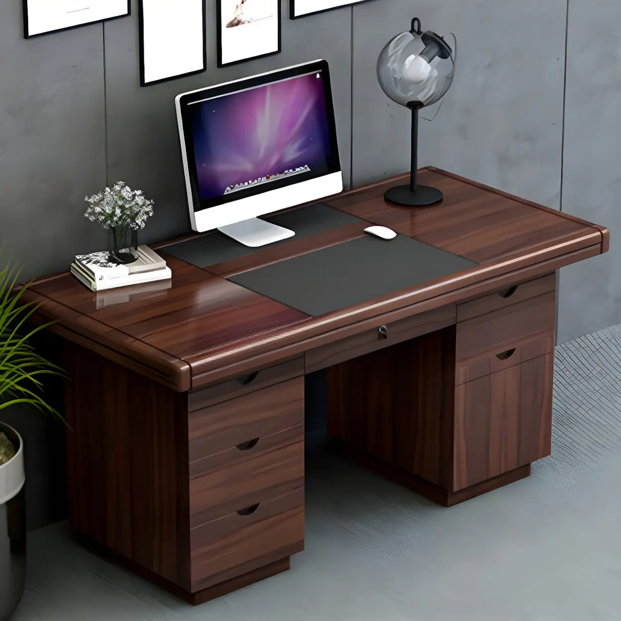 Traditional Wooden Sled Writing Desk with Cabinet Image - 13