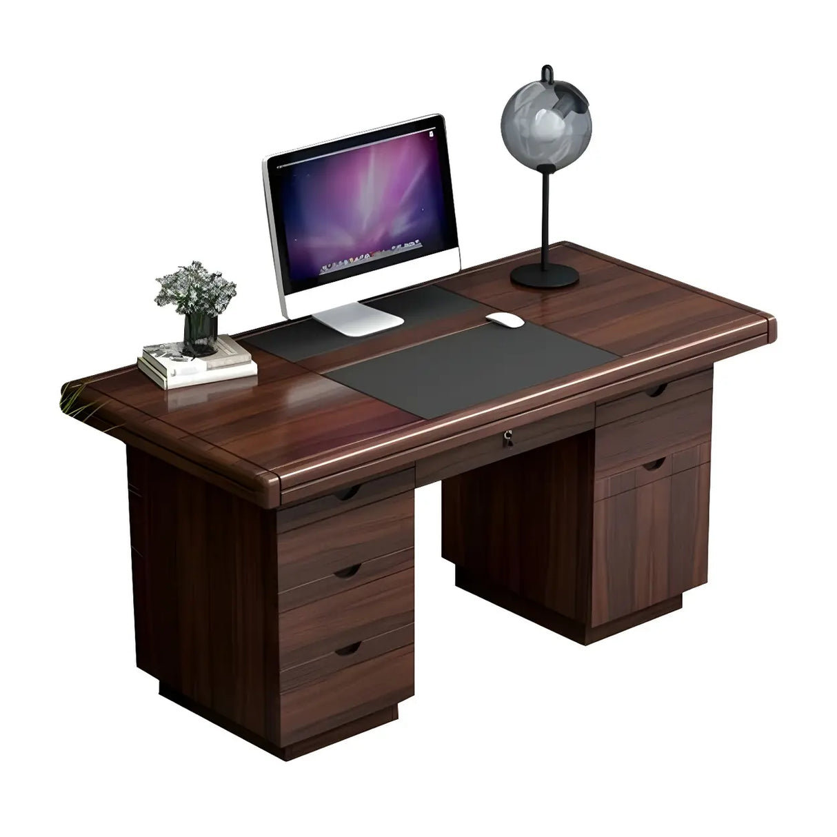 Traditional Wooden Sled Writing Desk with Cabinet Image - 2