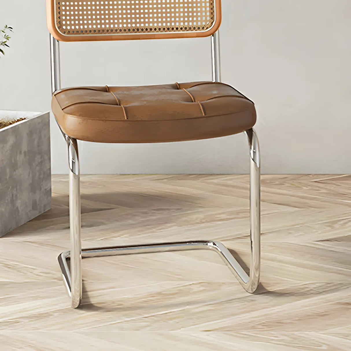 Transitional Faux Leather Dining Chair with Cane Back Image - 11